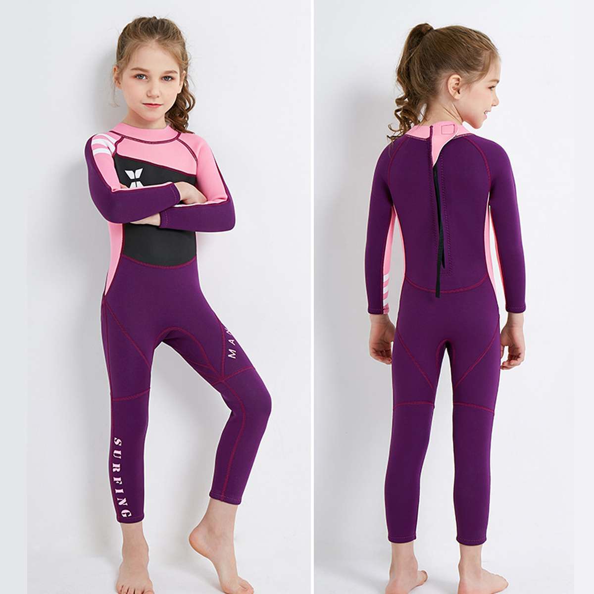 2.5MM Neoprene Nylon Kids Long Sleeve Surfing Diving Wetsuit Children Girl Swim Suit