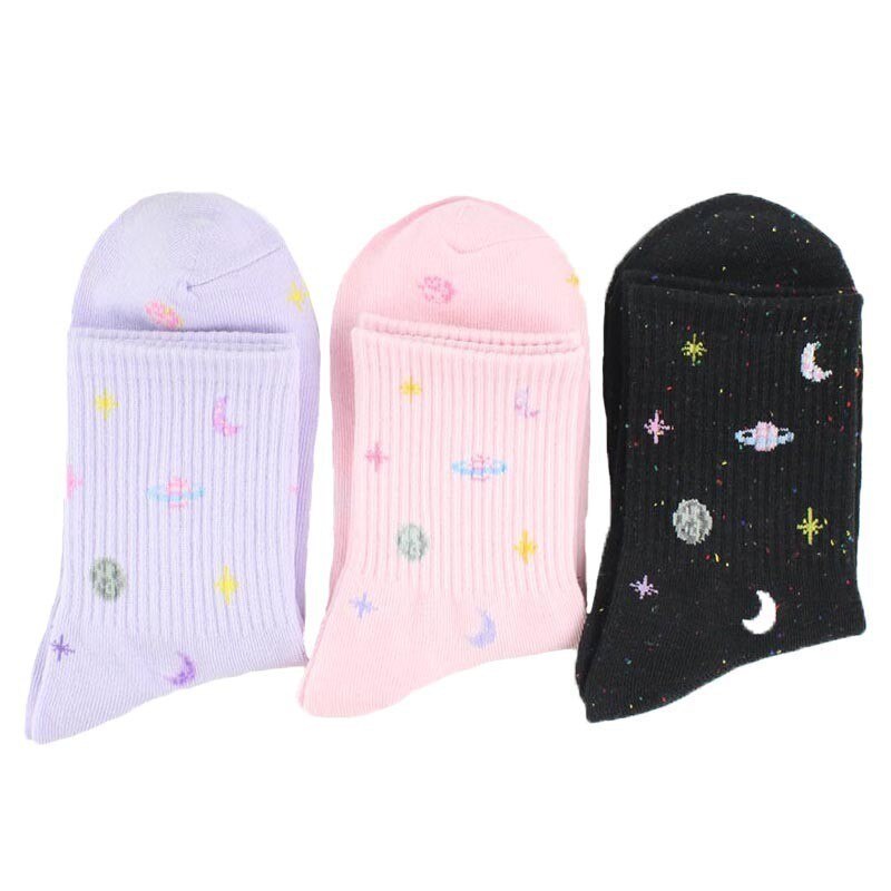 CHAOZHU Korea moda dziewczyny piękny wszechświat pokładzie skarpetki czesana bawełna robienie na drutach kawai kobiety podstawowe calcetines ciorapi skarpetki