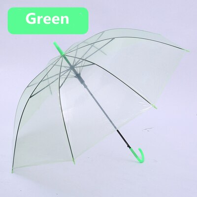 Clear Transparent Rain Umbrella PVC Rain Dome Bubble Rain Sun Shade Wedding Party Umbrellas Long Handle Straight Stick Umbrella: Green