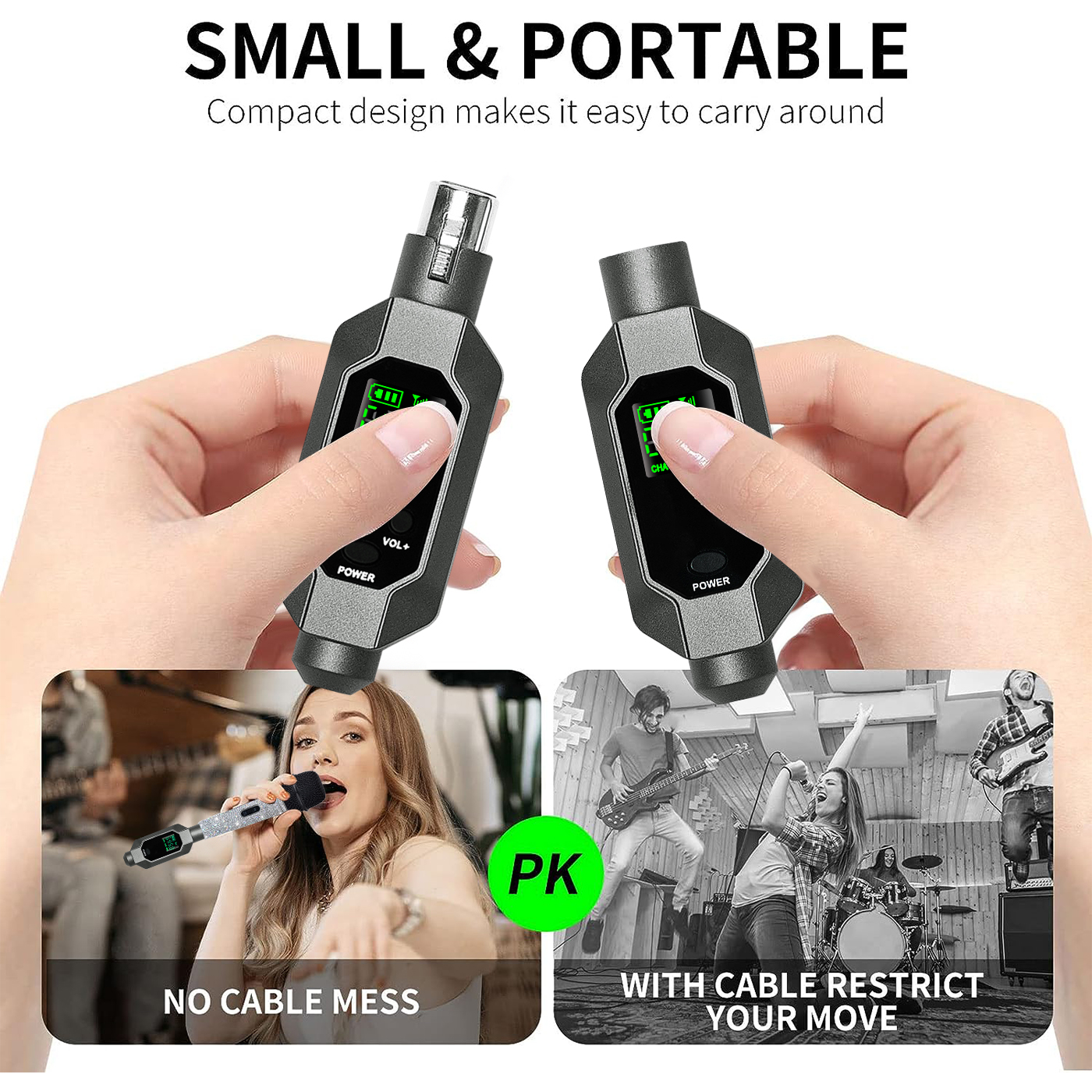 Wireless XLR Transmitter and Receiver Rechargeable Mic Adapter for Dynamic Microphone, Audio Mixer