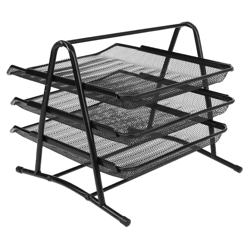 3 Tier Metal Mesh Document Rack File Holder Letter Tray for Home Office Desk Organizer Supplies H55F