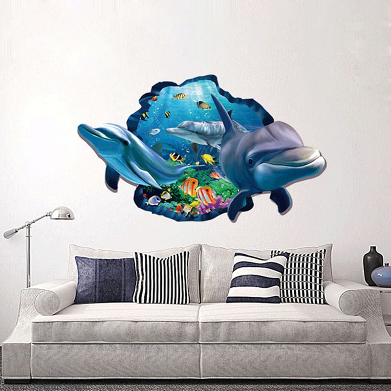 Unterwasser Fisch Delphin 3d Lebendige Fenster Zauberstab Aufkleber DIY Badezimmer Wohnzimmer Schlafzimmer Heimat Dekoration Poster