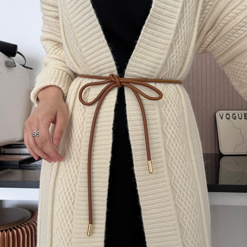 Cinturón de cadena de cintura de cuerda de cuero para mujer, corbata de decoración Simple, 156cm de longitud, cuerda de cintura anudada, pretina de cordón Vintage
