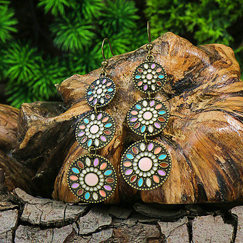 Pendientes de gota de agua de aleación étnica bohemia para mujer, pendientes colgantes de aceite de gota Multicolor Retro, joyería para diaria y vacaciones: Verde Dragonly
