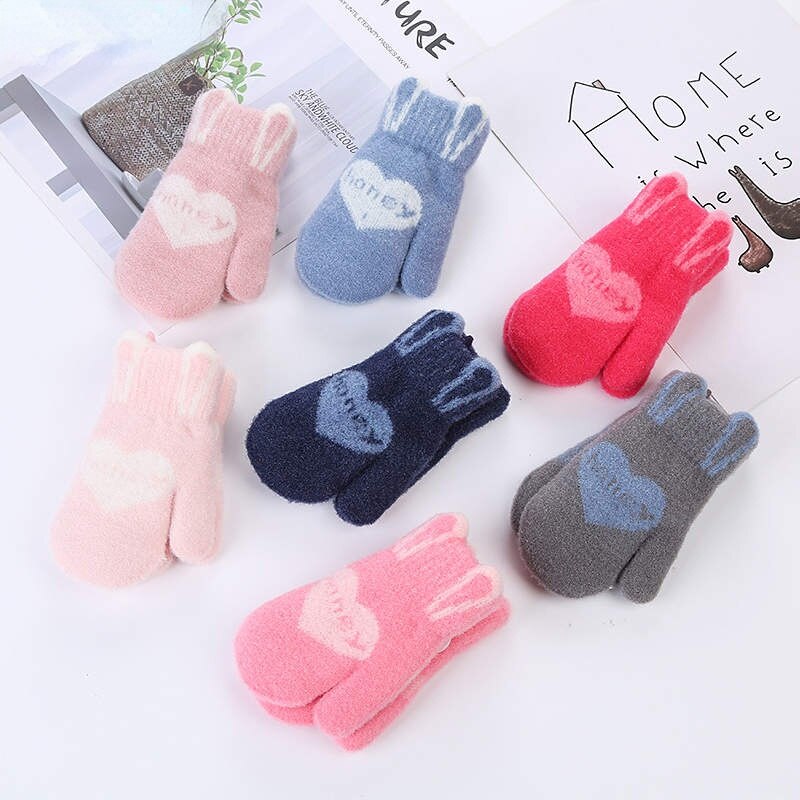 Honing Liefde Letters Baby Kinderen Handschoenen Voor 0-3Y Schattige Baby Gebreide Wollen Winter Warme Handschoenen Voor Jongen Meisje Kids Wanten