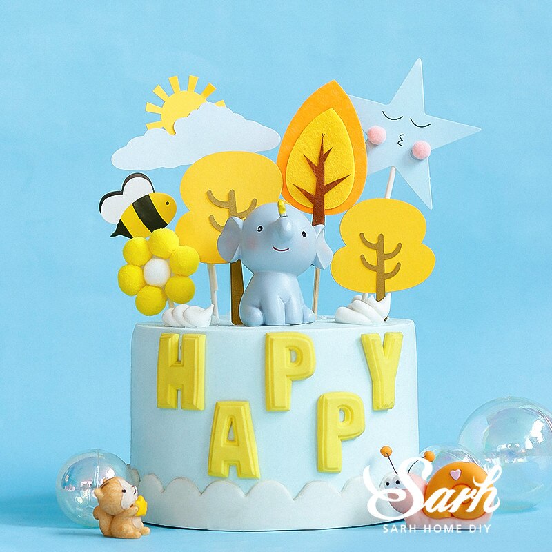 Blue Elephant Star Squirrel Cake Topper for Wedding Decoration Birthday Baby Shower Supplies Valentines Fairy Baking Love
