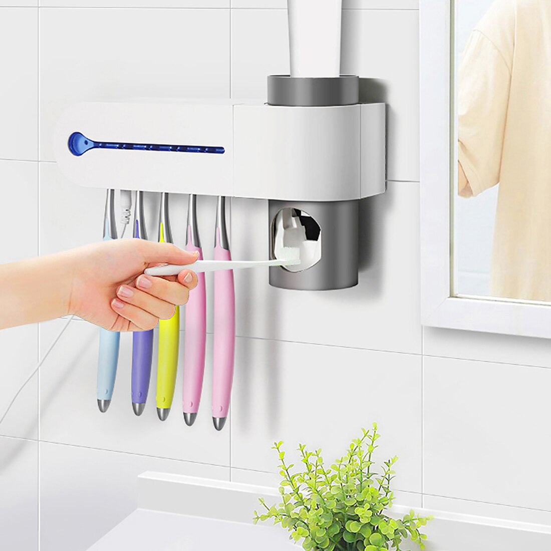 Antibacteria 2 in1 uv licht ultraviolet tandenborstelhouder automatische tandpasta knijpers dispenser thuis badkamer accessoires set