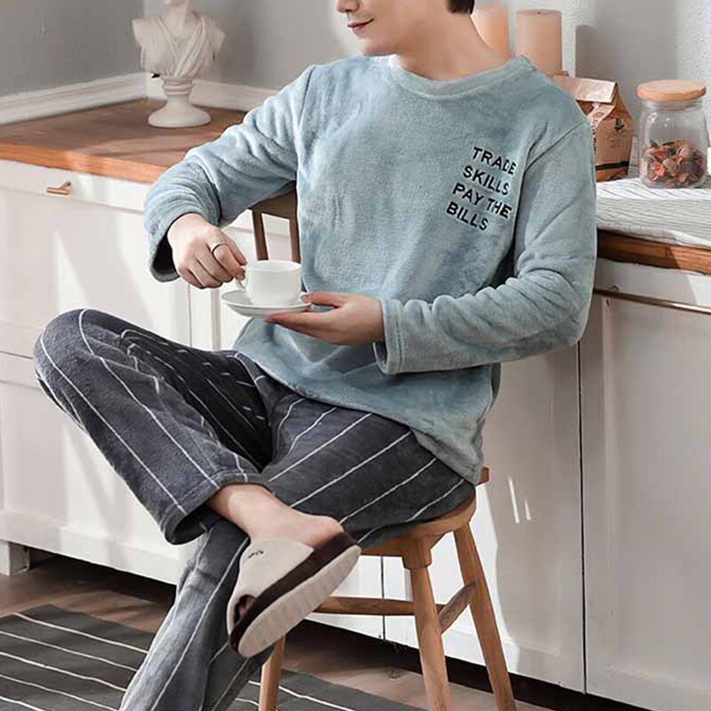 Pajama Man Warm Sleepwear Men's Flannel Winter Thick Pajamas Men Long Sleeve Casual Men's Winter Pajamas Fleece Sleepwear XXXL: 9 / XXXL
