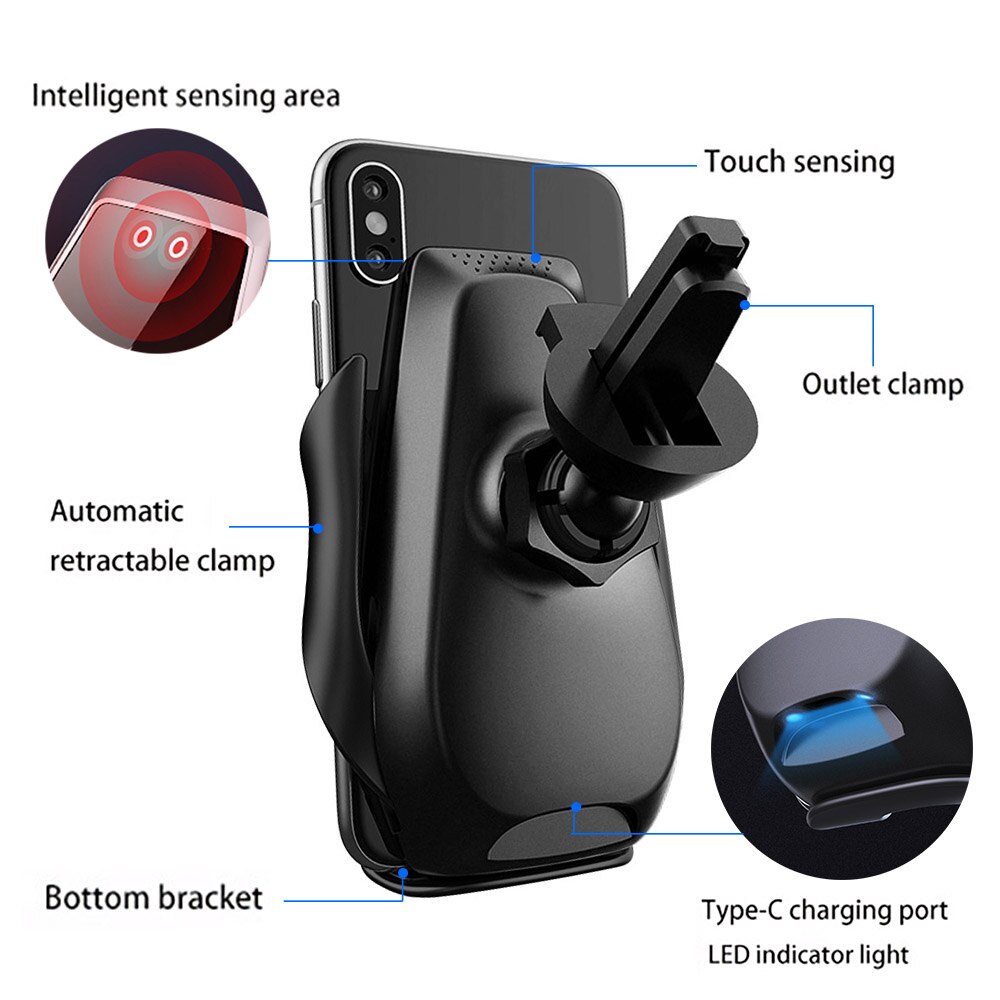 15W Qi Fast Wireless Car Charger Infrared Sensor Automatic Clamping Car Mount Holder for iPhone 12 11 XS XR X 8 Samsung S20 S10