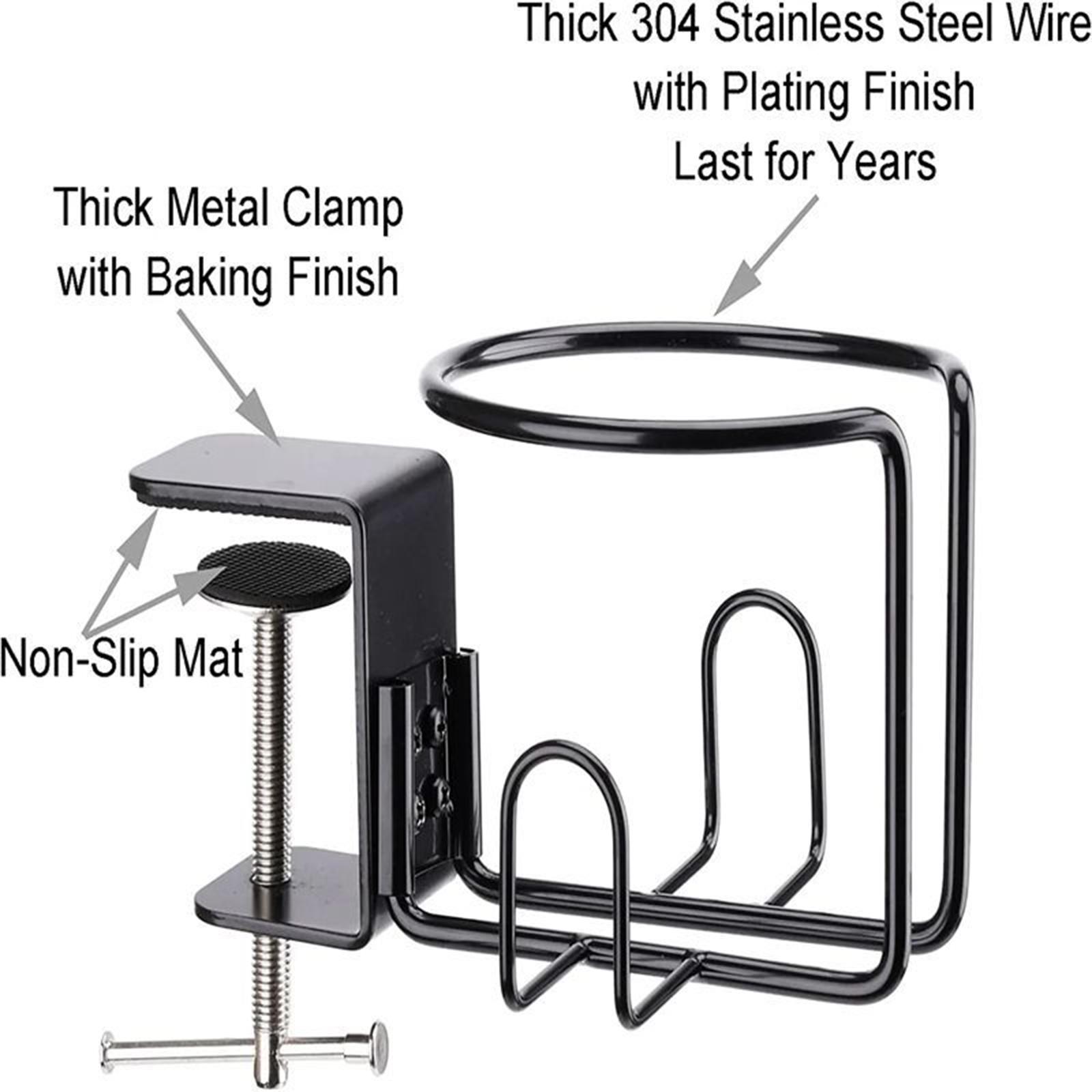 2 in 1 Desk Cup Holder Water Bottle Holder Metal Clip on Desk Cup Holder Mount for Office Desktop Gaming Table Living Room