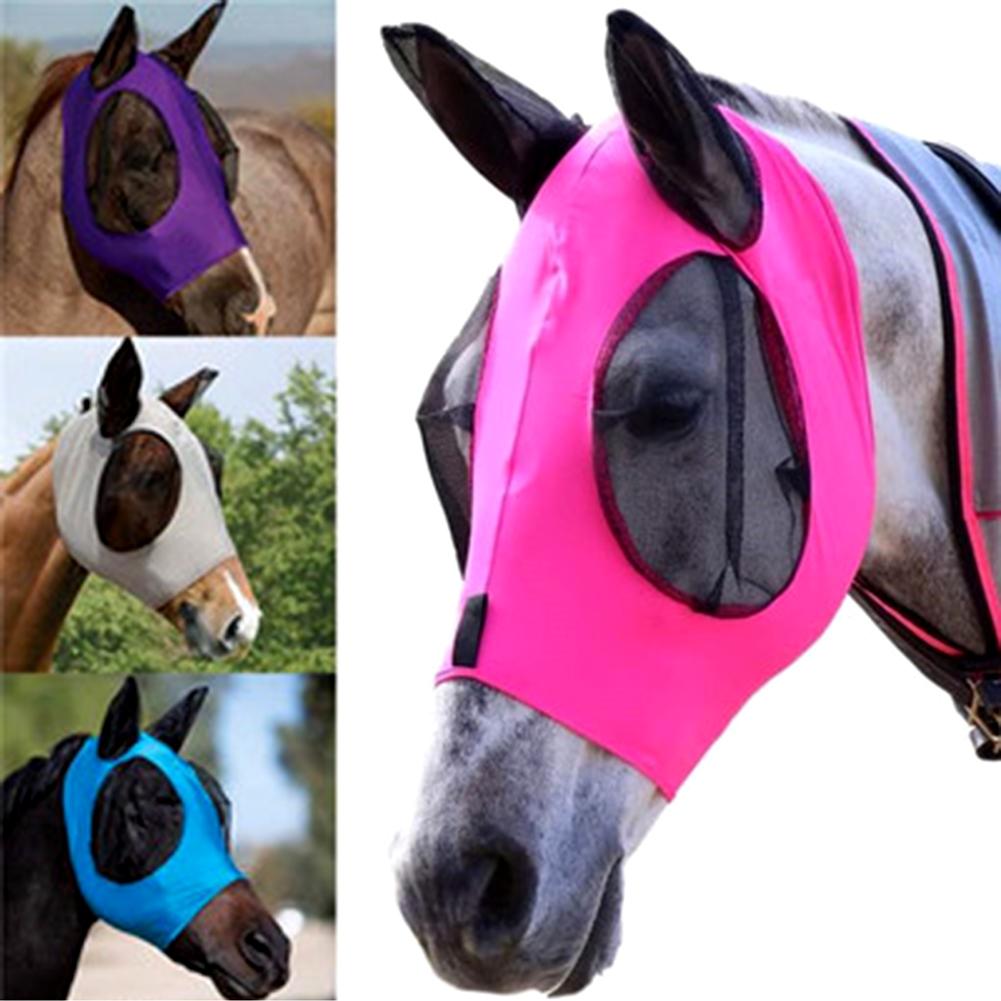 Mascarilla antimosquitos de malla transpirable, ligera y cómoda para la cabeza de caballo, con orejas, máscara de mosca de caballo con cubierta Nasal, cuidado de caballo