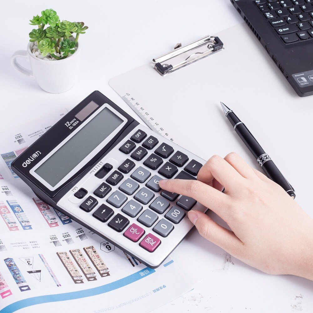 Deli 1pcs 12 Digit Display Desktop Calculator Big Voice Solar Big Button Battery Powered Calculator Office Supplies