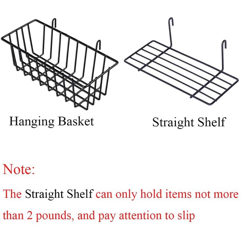 2 Stuks Opknoping Mand Rechte Plank Bloempot Display Houder Voor Draad Muur Grid Panel, Brood Mand Ijzeren Rek