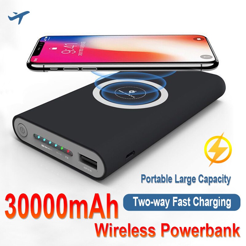 Power bank 30000mah sem fio em dois sentidos carregamento rápido powerbank portátil de alta capacidade carregador de bateria externa para iphone xiaomi