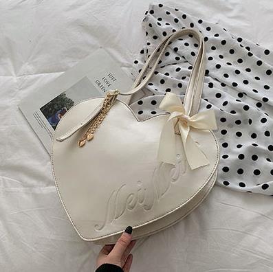 niedlich Rot Herz Bogen Lolita Casual Schulter Tasche Handtasche Damen Totes Tasche Frauen Bolsa Einkaufstasche Tasche: WHITE