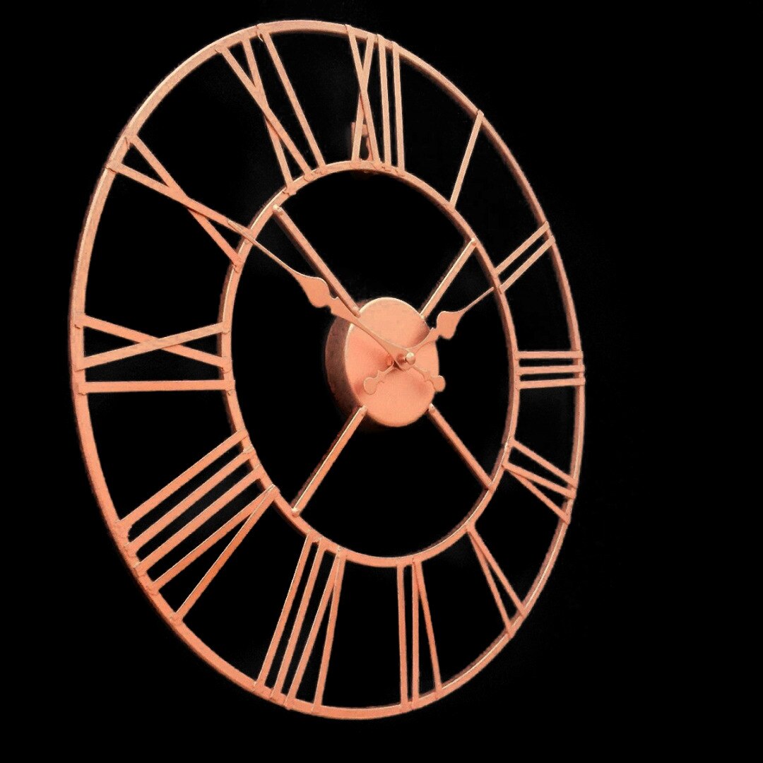 40cm Large Wall Clock Rose Gold Metal Skeleton Clock Retro Roman Numerals Big For Home Living Room Decor Craft