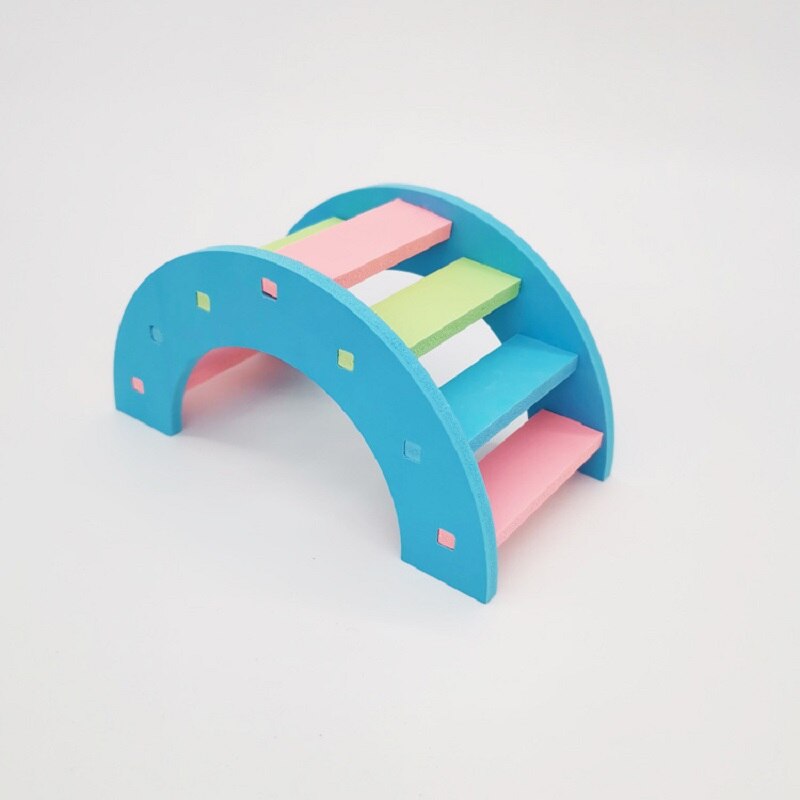 1PCS Hamster Toys Wooden Rainbow Bridge Toys Small Animal Activity Climb Toy DIY Hamster Cage Accessories Pet Supplie: Blue Colourful