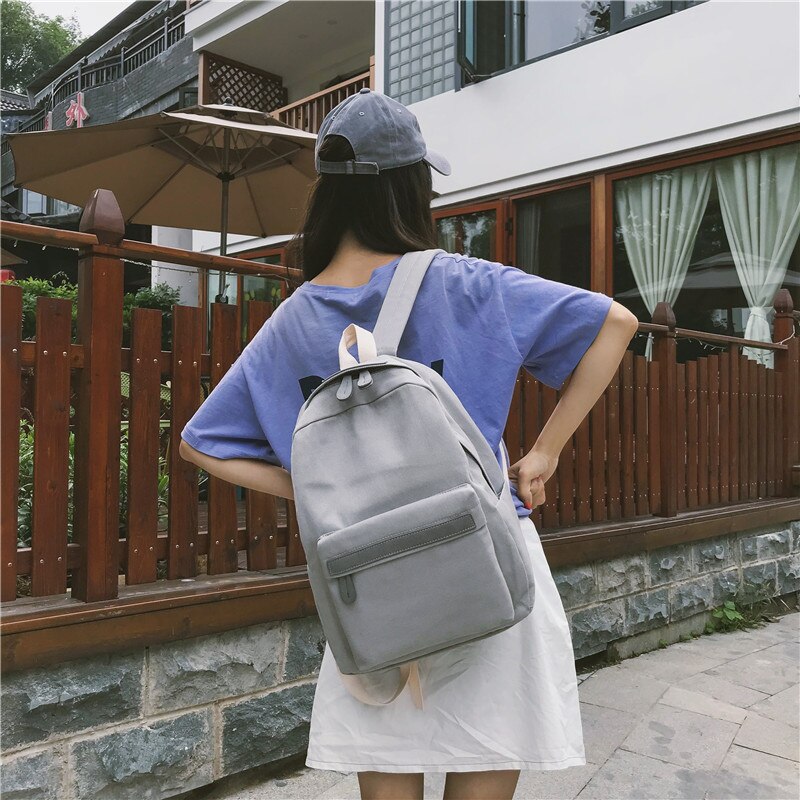 Tiener Canvas Rugzak Gril Jongen Schooltas Softback Effen Kleur Toevallige Zachte Handgreep Mochilas Mujer Escolar Rugzak