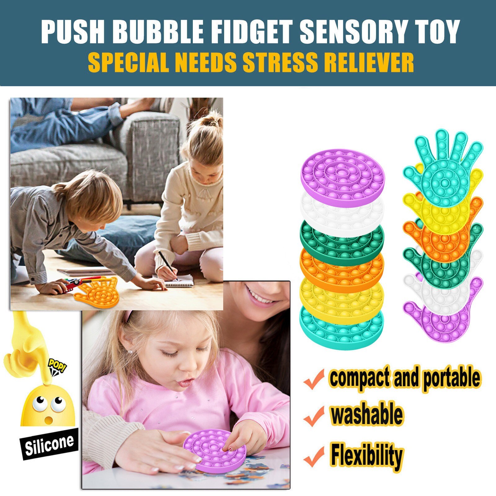 Colorful Push Bubble Fidget Sensory Toy Adult Antistess Autism Special Needs Stress Reliever Toys for Chidren Christmas