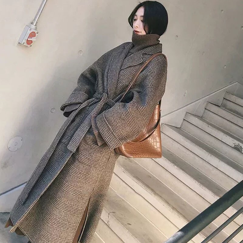 Abrigo de lana para mujer Vintage, abrigo largo y grueso para mujer, abrigos, chaquetas, abrigo largo tejido para Otoño e Invierno