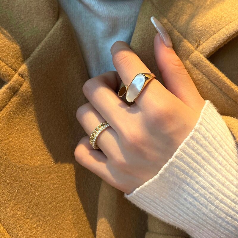 ANENJERY 925 Sterling Silber Hülse Geometrische Ringe Für Frauen Nische Persönlichkeit Einfache Goldene Ringe