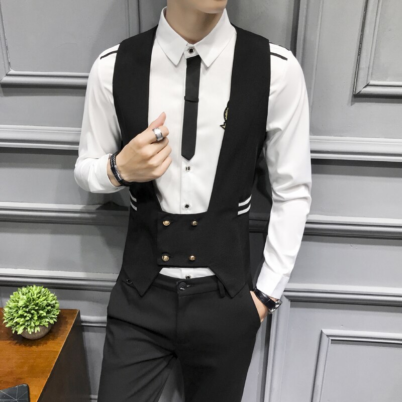 Menns business servitørvest britisk stil bar dobbeltspent kjole vest nattklubb arbeid vest vest dresser menn chaleco hombre