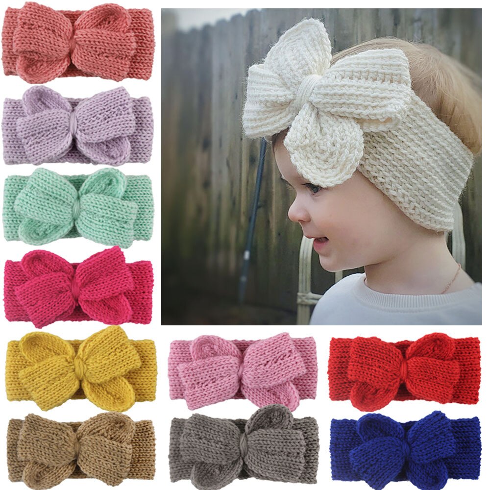 Strikket sløjfe baby pandebånd børn baby sløjfer turban pandebånd vinter varme børn spædbørn hårbånd haarbånd baby hår tilbehør
