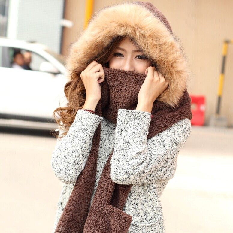 Pretty Sweet Hats Sets With Scarf Glove Winter Women Cute Girl Beautiful Cotton Velvet Caps: color 4