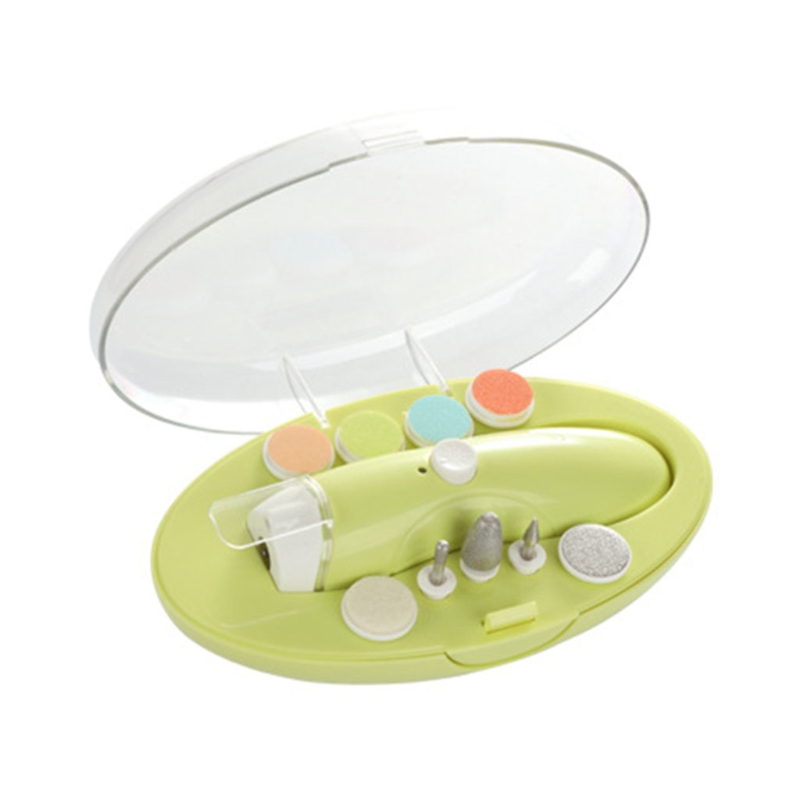 9 In 1 Multifunctionele Baby Nagelvijl Elektrische Baby Care Kit Vervanging Heads Voor Peuter En Volwassen Met Licht: Green