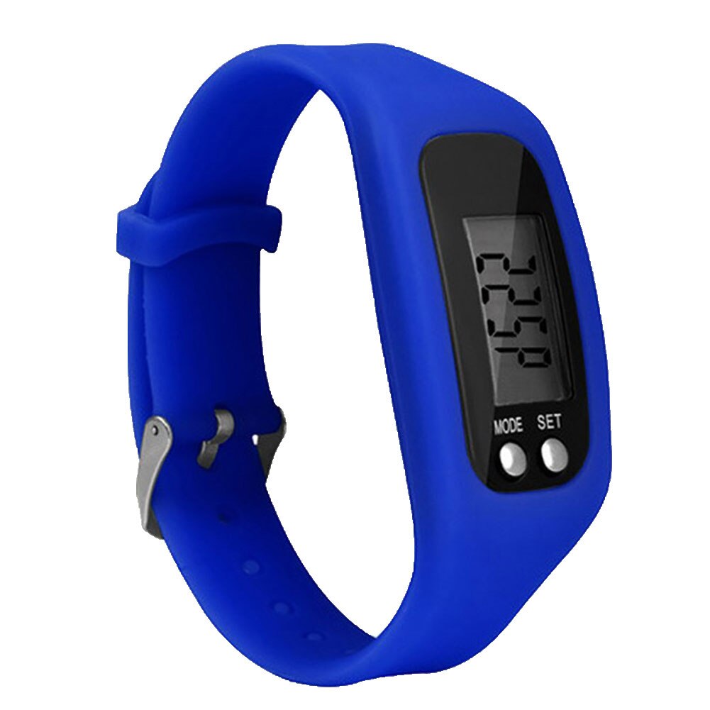 Sport Running Siliconen Stappenteller Calorie Stappenteller Digitale Horloge Armband: Blauw