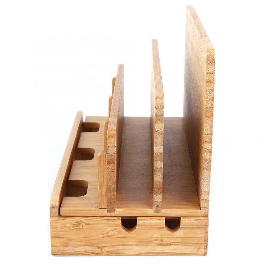Soporte de carga de madera de bambú Base multifunción soporte de teléfono móvil estación de carga teléfono tableta organizador de escritorio