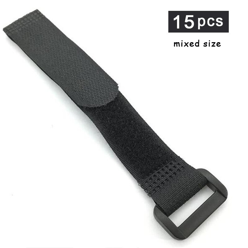 15PCS 2.5cm Width Nylon Reverse Buckles &amp; Hooks Adhesive Fastener Tape Cable Ties Strap Sticky Line Finishing Black: mixed size