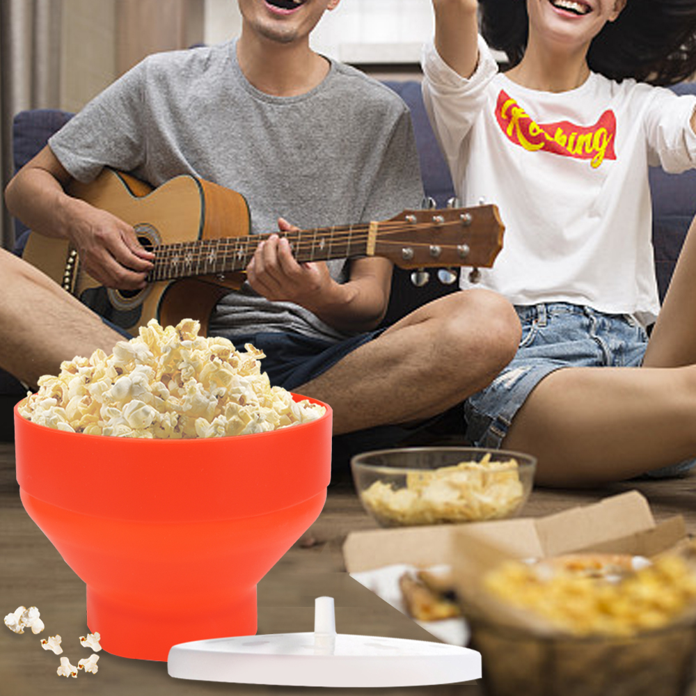 Mikrowelle Popcorn Schüssel Eimer Silikon DIY Rot Popcorn Maker mit Deckel Chips Obstschale Küche Einfache Werkzeuge