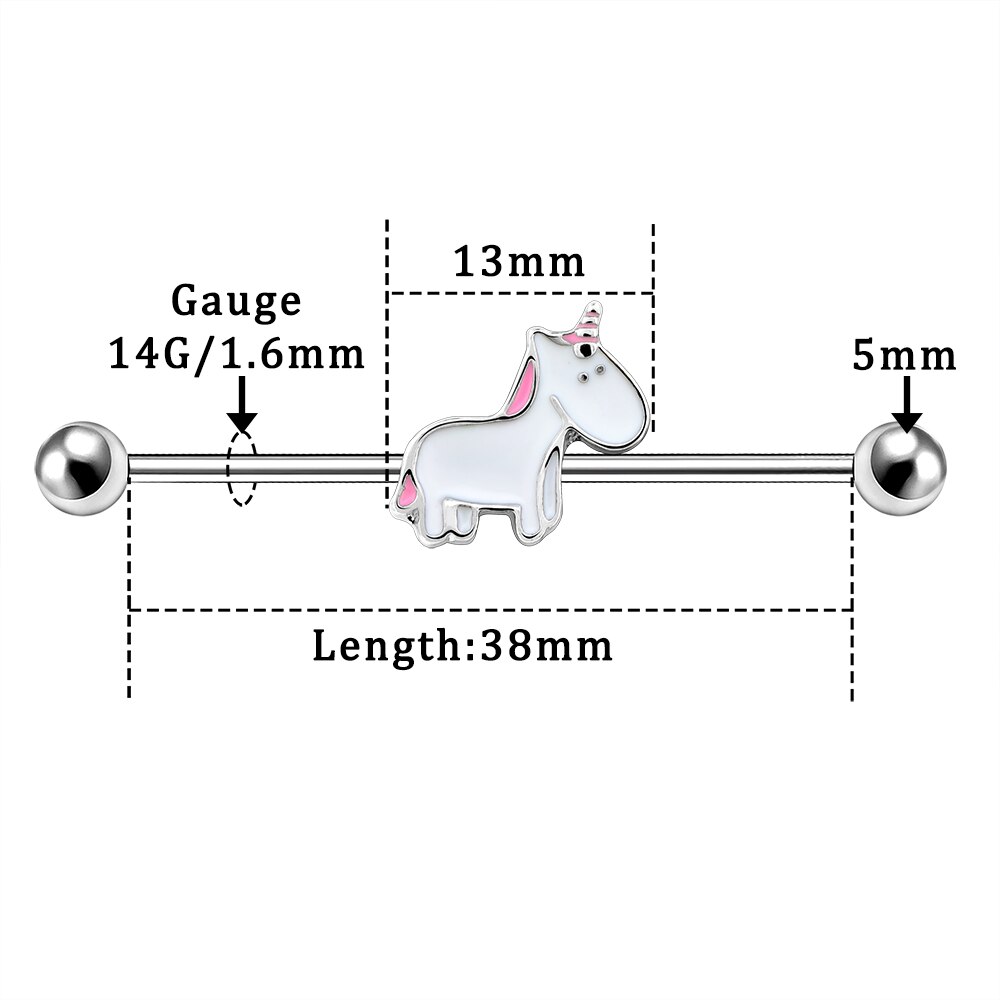 Körper Punk 14G 316L Edelstahl Einhorn Industrielle Hantel Weiß Epoxid Industrielle durchbohren Riegel Industrielle Hantel