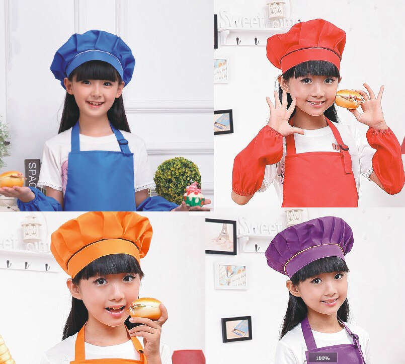 Chapeau de Chef pour enfants, chapeau de pâtisserie mignon pour filles et garçons, Service de restauration, casquettes de travail en cuisine, couleur unie plissée, Top peinture,