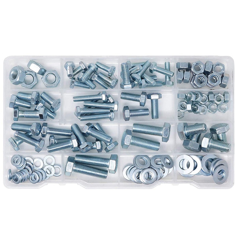 Hex Bolt M6 M8 M10 and Hexagon Nut and Washer Set, 128 Pieces