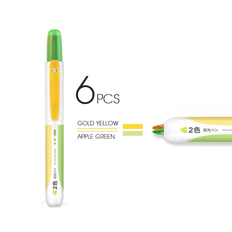 Andstal-Juego de 6 subrayadores recargables de doble punta, set de 6 unidades por lote, marcador escolar fluorescente suave: 6 gold yellow apple