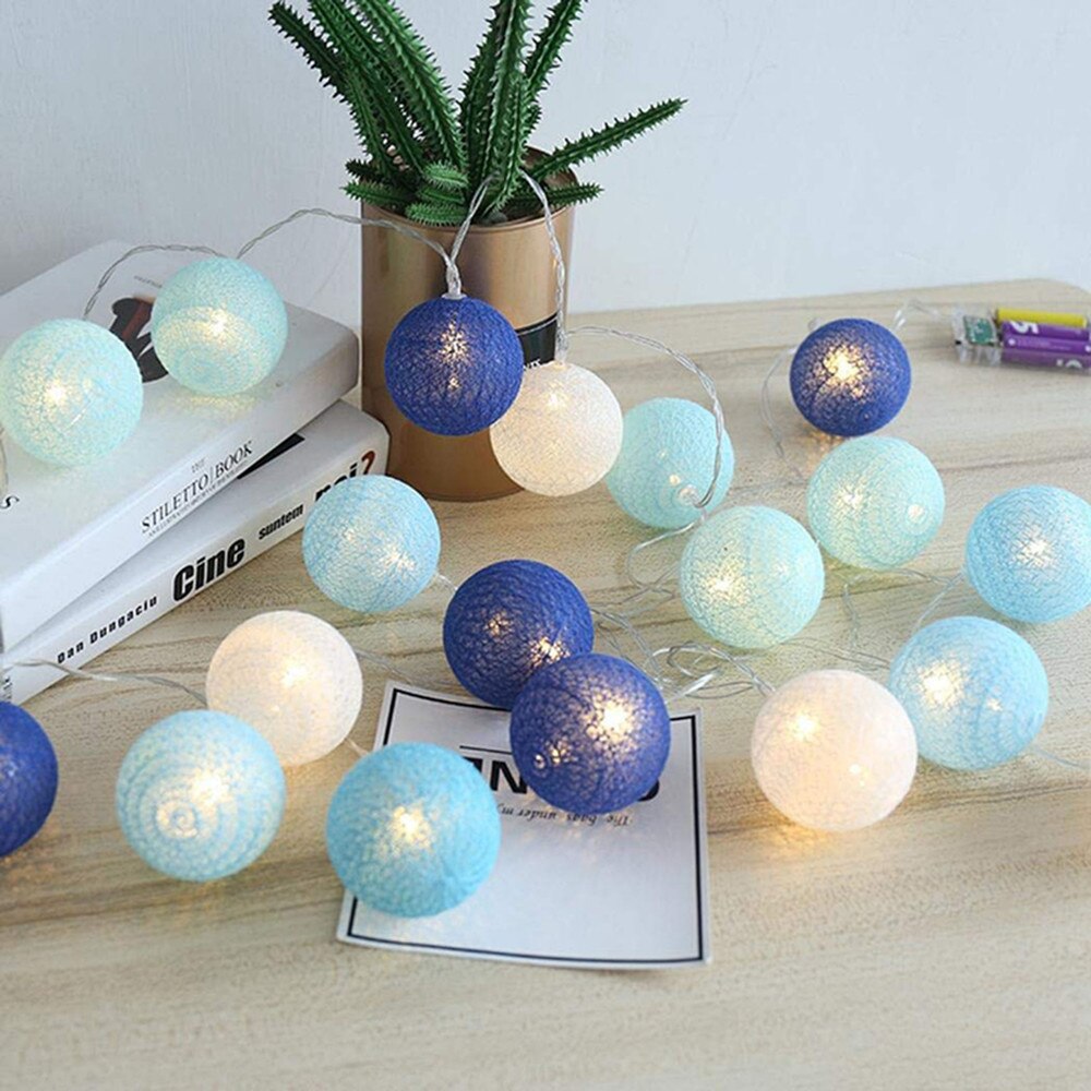 Guirnalda de bolas de algodón para decoración navideña, 20 luces LED de 2,2 M, 3,5 CM de diámetro, lámpara de cama para casa, de boda y vacaciones