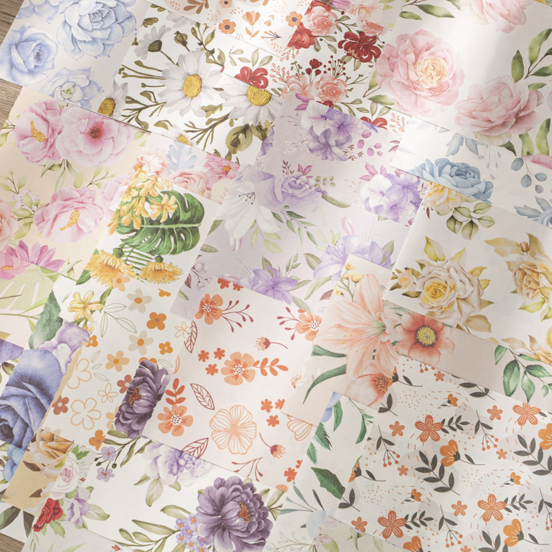 Yoofun 100 patrones no repetidos, blocs de notas de flores estéticas, Material decorativo para diario, papel, álbum de recortes, suministros escolares y de oficina
