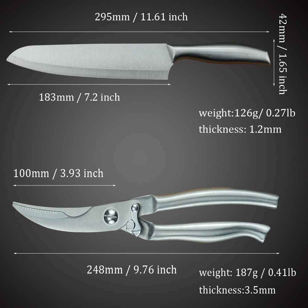 Stainless Steel Kitchen Knife Set 1-4PCS Chopping Cleaver Chef Knives Chicken Bone Scissor Cooking Tool Cutting Slicing Meat