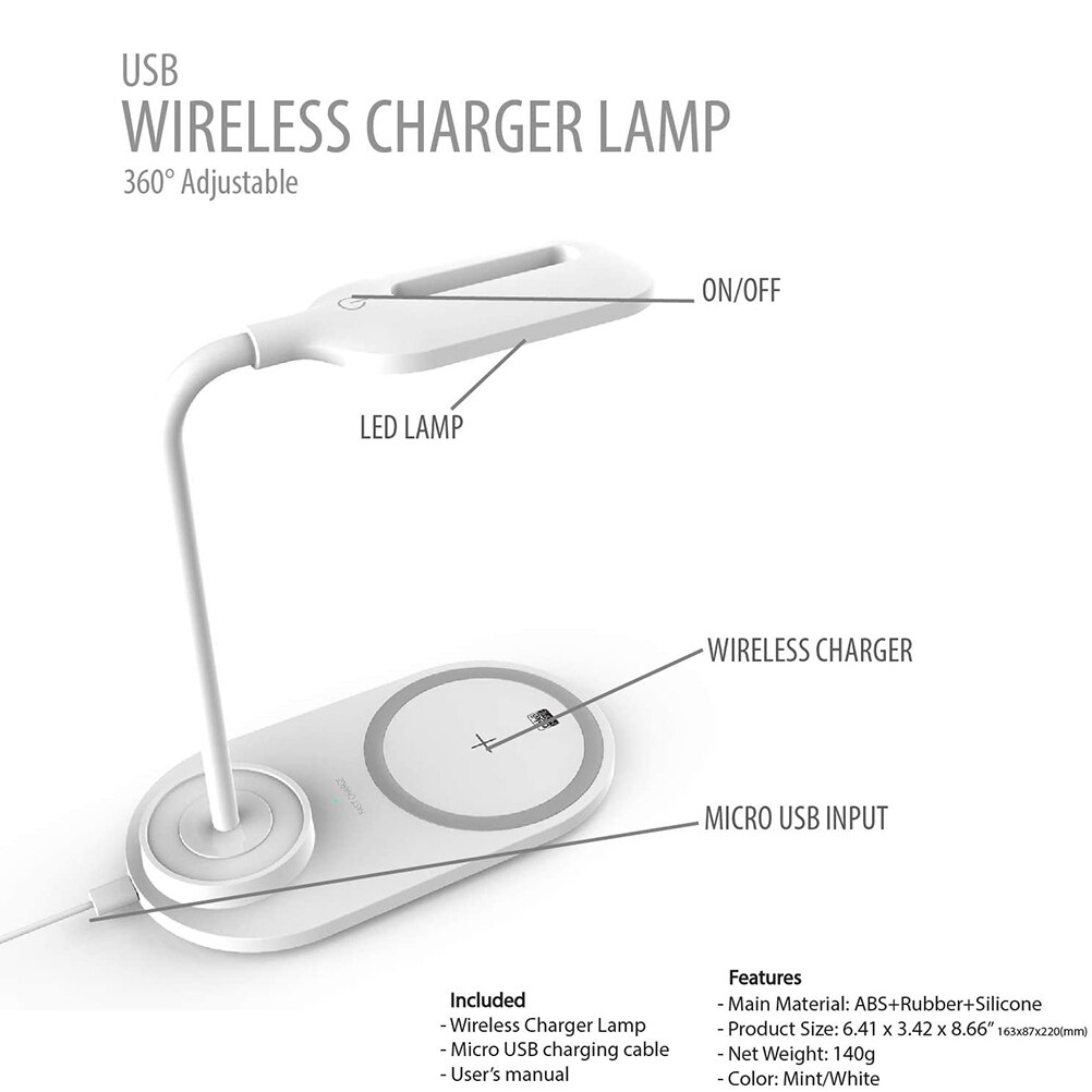 LED Portable Desk Lamp with Wireless Charger 3 Brightness Level Eye-Caring Table Lamps Wireless Charging Desk Light