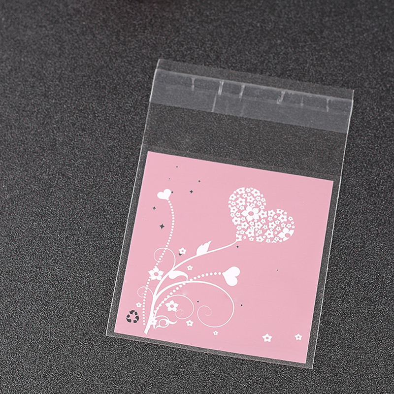100Pcs packaging bag plastic self-adhesive DIY biscuit packaging bag bread baking supplies candy packaging party decoration: Pink love / 7x7cm