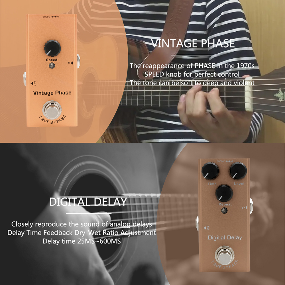 Pedal de guitarra eléctrica Vintage Overdrive/Distortion Crunch/Distortion/Sueño de EE. UU./Coro clásico/Fase Vintage/Delay Digital