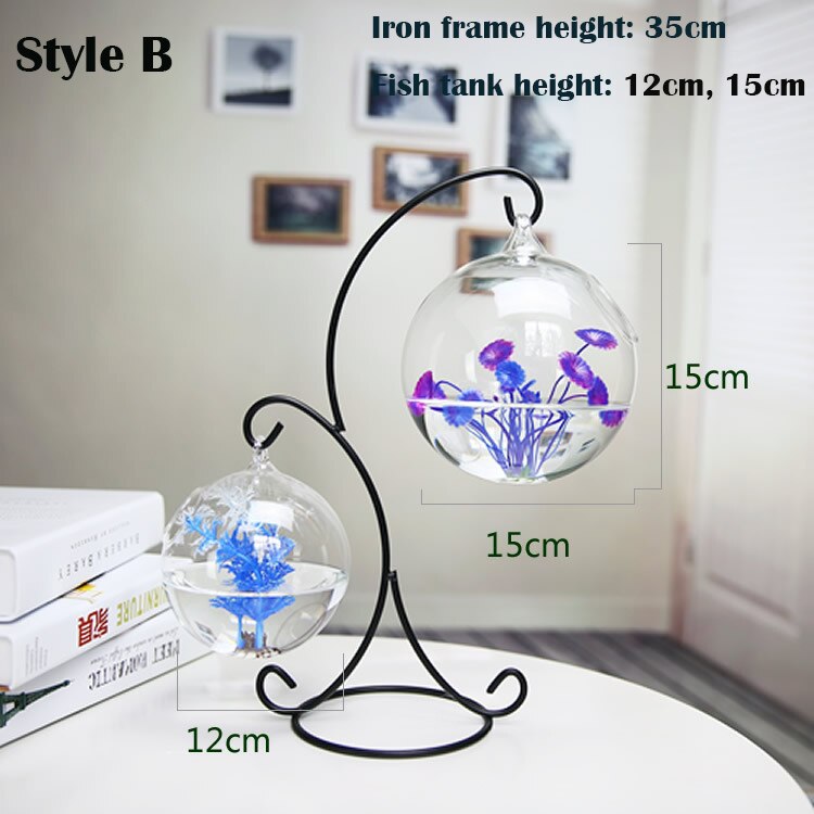 Bouteille en verre Transparent suspendu à Double pont pour Aquarium, bouteille d&#39;infusion pour plantes et fleurs, Vase de fleurs, décoration: Style B