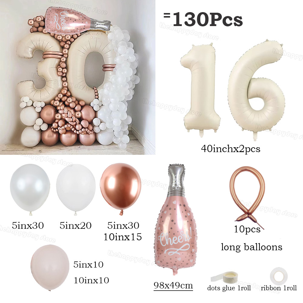 130 Uds. Juego de globos con números de oro blanco y arena crema, globos de aluminio con números de 40 pulgadas para decoraciones de de feliz 20 30 40 50 cumpleaños: Verde claro