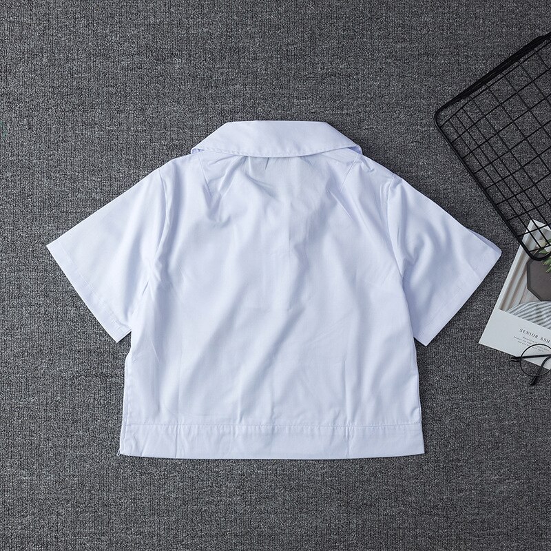 Jk uniform sideglidelås sirkulær hvit firkantet krage kortermet japansk student uniform skjorte dame korte topper for jenter