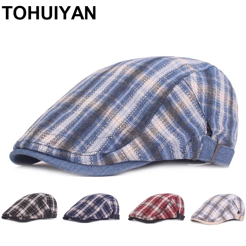Plaid Beret Cap Men Women Spring Summer Cotton Golf Hat Outdoor Casquette Newsboy Caps Unisex Hip Hop Driver Hats