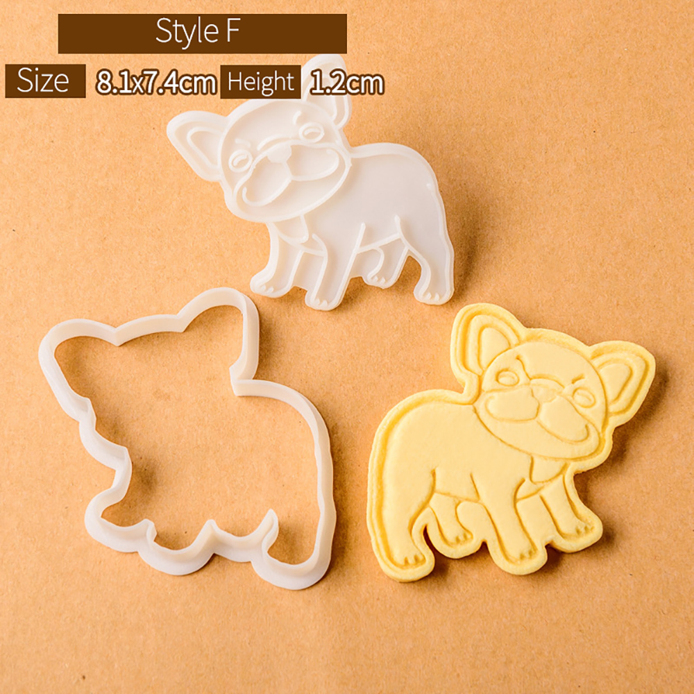 Cute Bulldog Dog Shaped Cookie Cutters Mold Biscuit Baking Tool Kitchenware Bakeware DIY Tool for Kids Hand Mold: army green