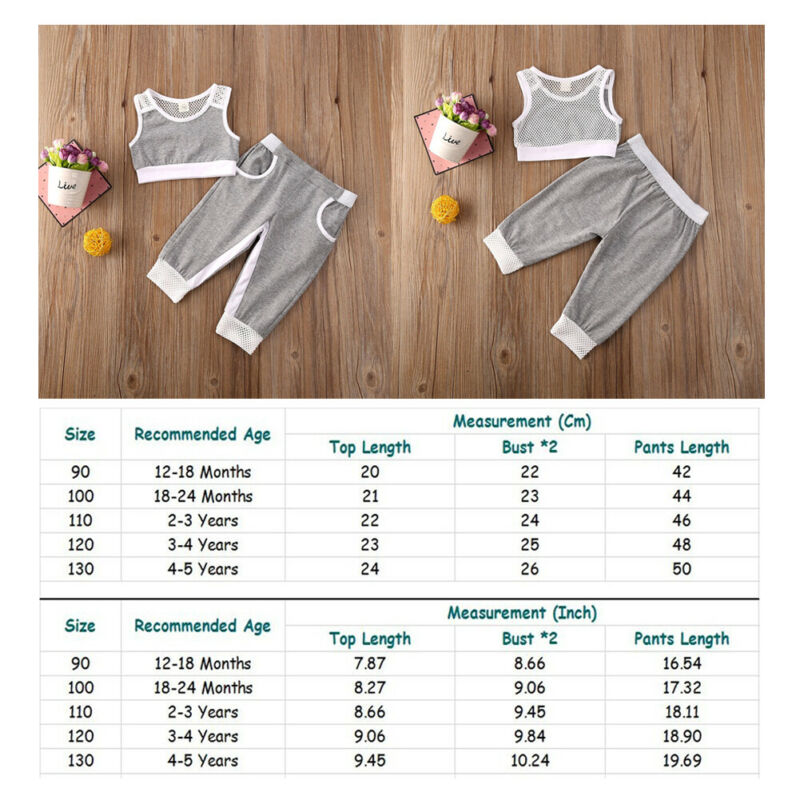 Toddler Kids Baby Girl Sports Outfit Vest Crop Top Pants Tracksuit Clothes