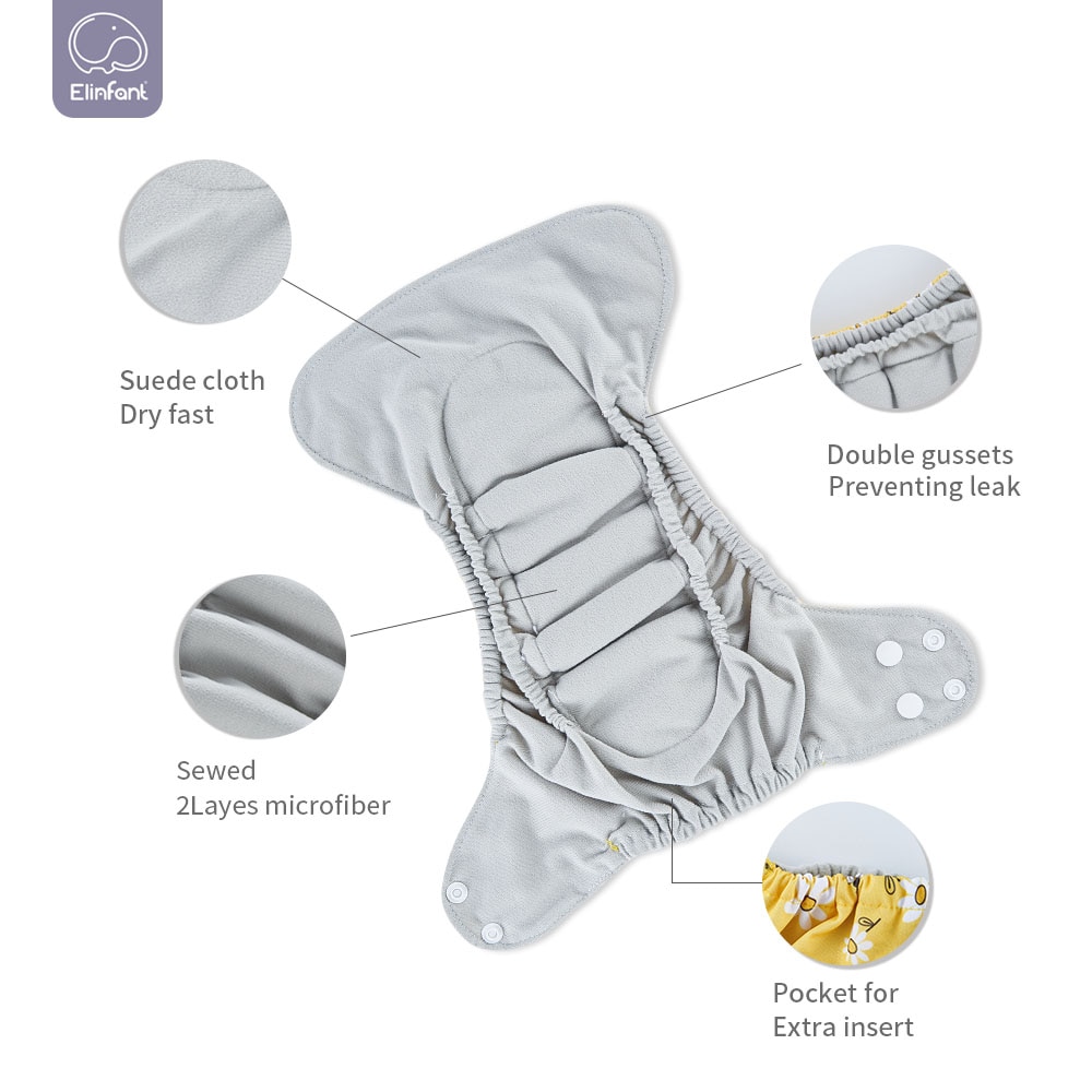 Elinfant reusable waterproof within 6kg newborn baby diaper dry fast suede cloth AIO pocket cloth diaper